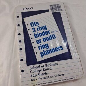 Mead Planner organizer Refill paper for 3 ring Multi Ring College Ruled 8.5x5.5‎